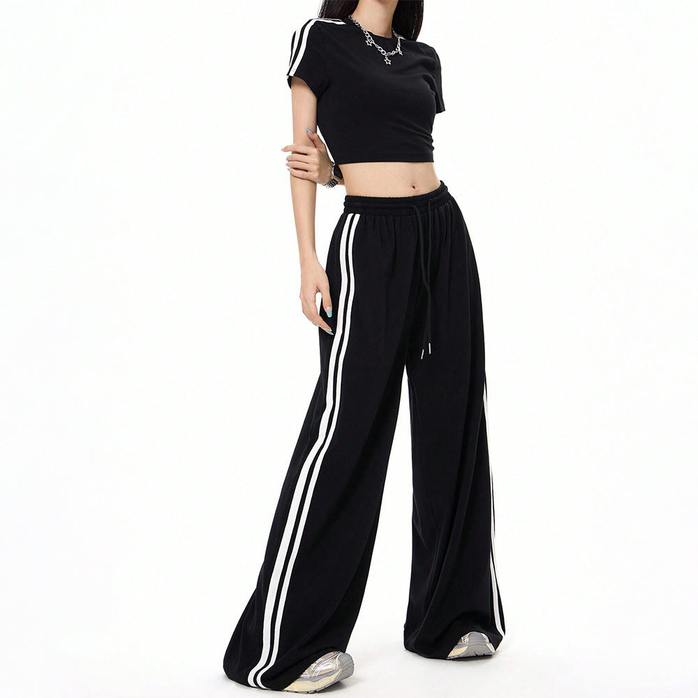Women’s Two piece Black Athleisure Wide-Leg with Elastic Waist 6