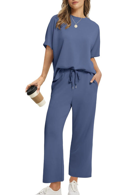 Women’s Two-Piece Set with Short-Sleeve Top and Wide-Leg 7