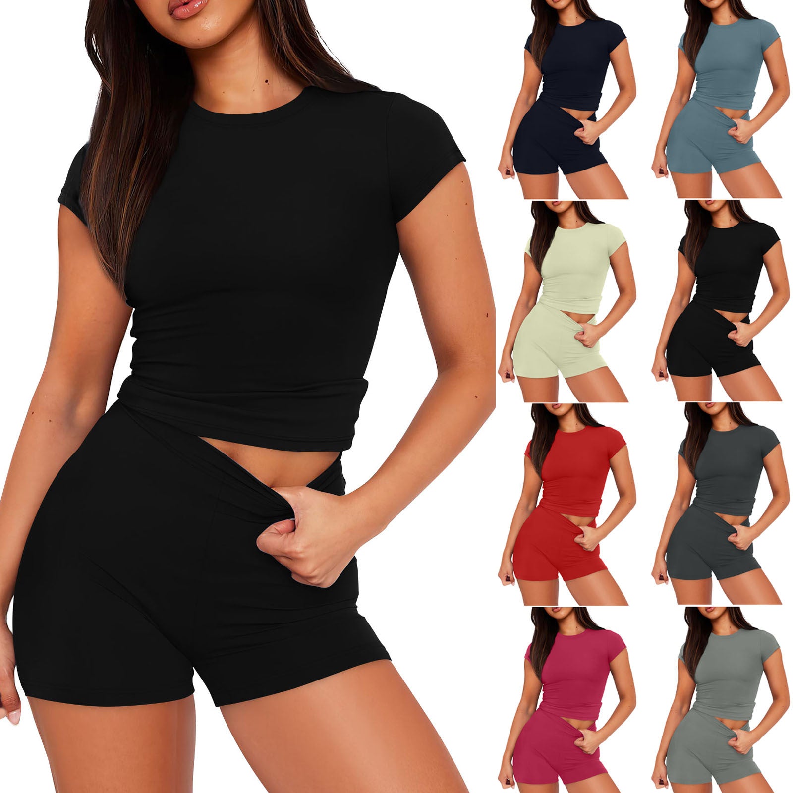 Women’s Matching Outfit with Fitted Crop Top and Body-Hugging Shorts
