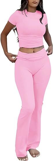Women’s Two-Piece Set with Short-Sleeve Fitted Crop Top 3