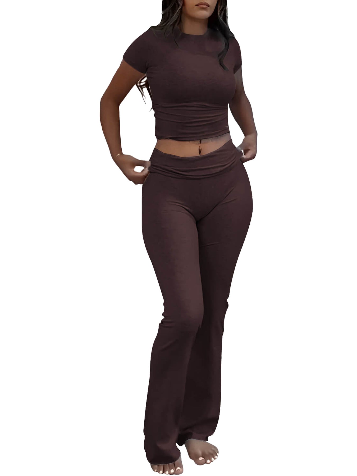 Women’s Two-Piece Set with Short-Sleeve Fitted Crop Top 5