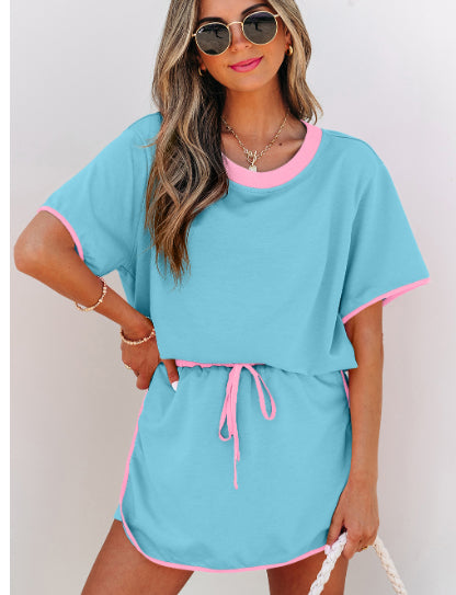 Women’s Casual Contrast Trim Top and Skirt Shorts 4