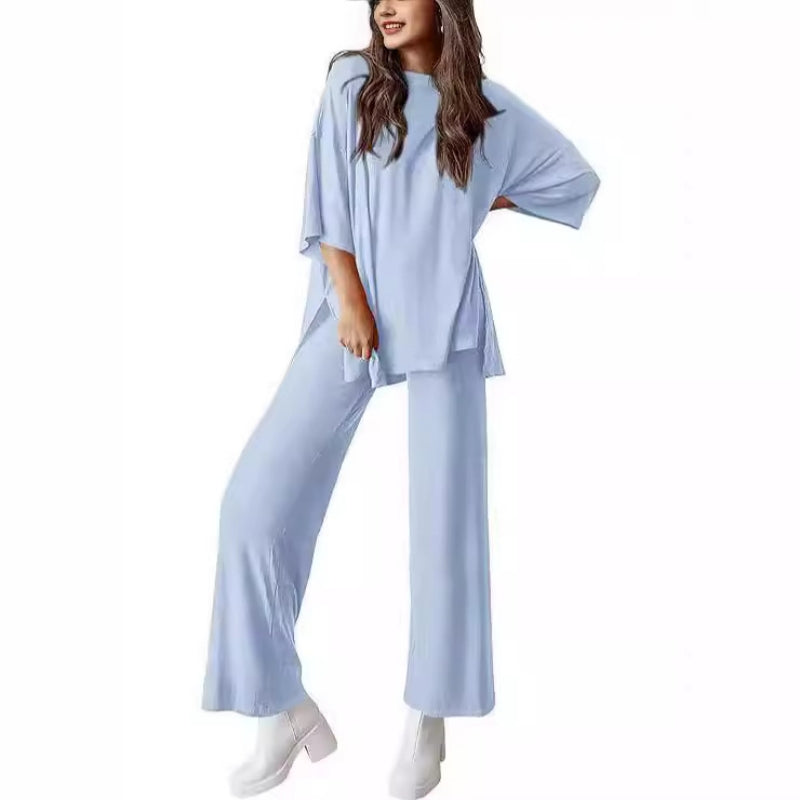 Women’s Olive Two-Piece Lounge Set with Oversized Short-Sleeve Top 23