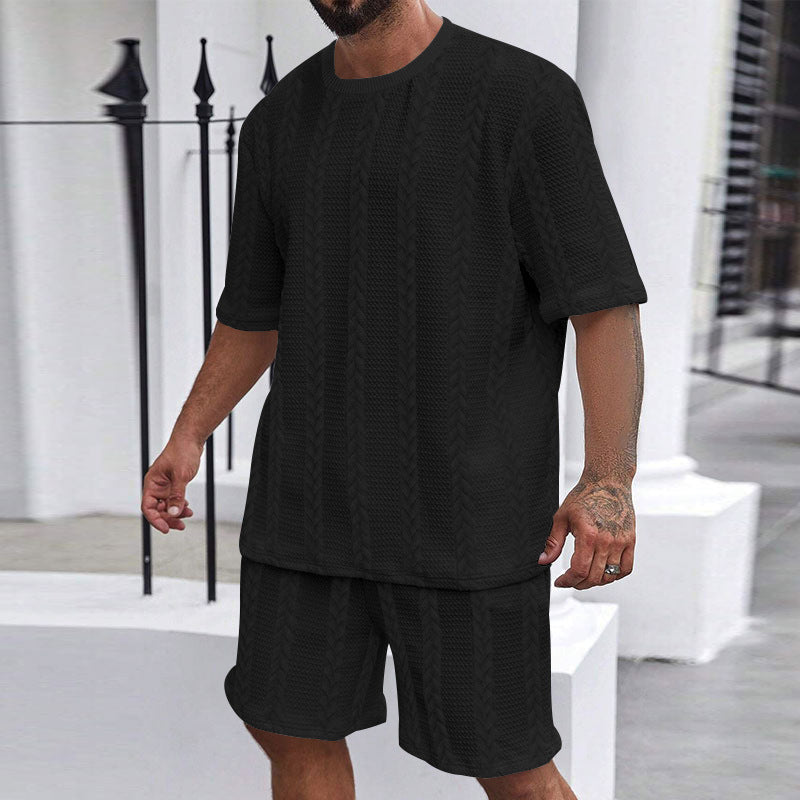 Men’s Two-Piece Outfit with Patterned T-Shirt and Relaxed Fit Shorts 9