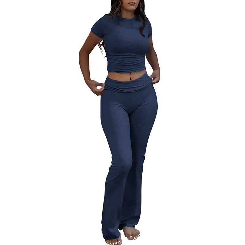 Women’s Two-Piece Set with Short-Sleeve Fitted Crop Top 6