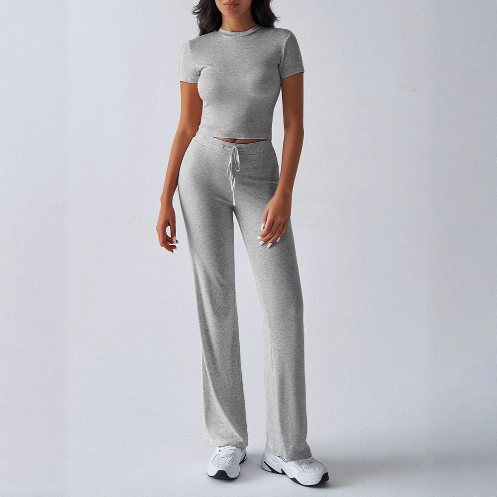 Women’s Casual Co-Ord Outfit with Crop Top and Relaxed Wide-Leg Pants