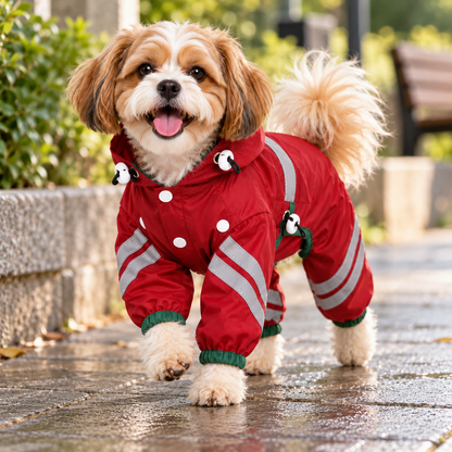 British-Style Raincoat with Reflective Bar for Dogs