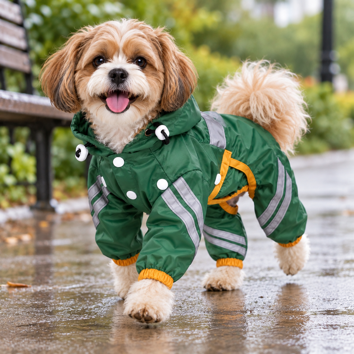 British-Style Raincoat with Reflective Bar for Dogs