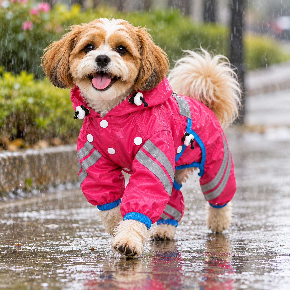 British-Style Raincoat with Reflective Bar for Dogs