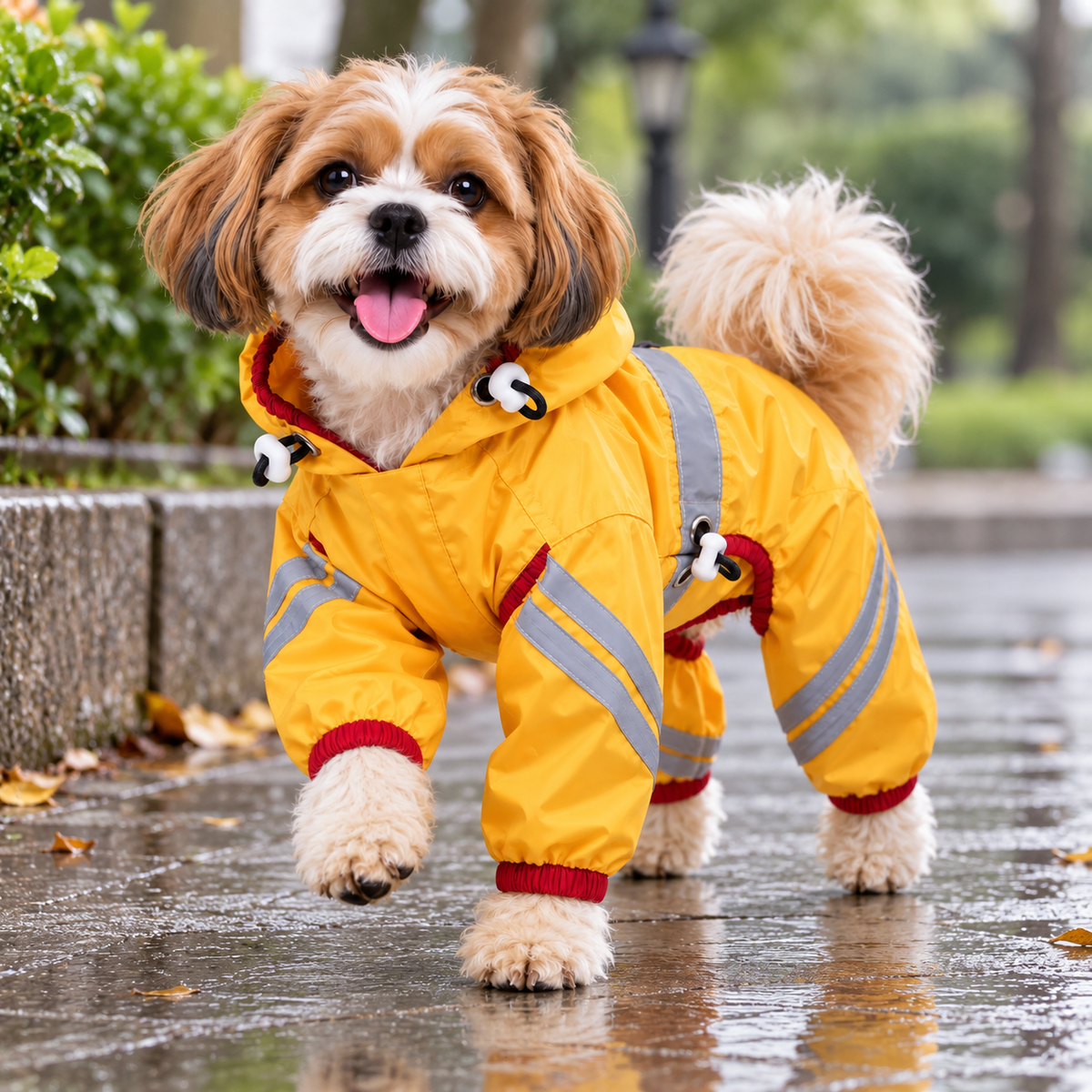 British-Style Raincoat with Reflective Bar for Dogs