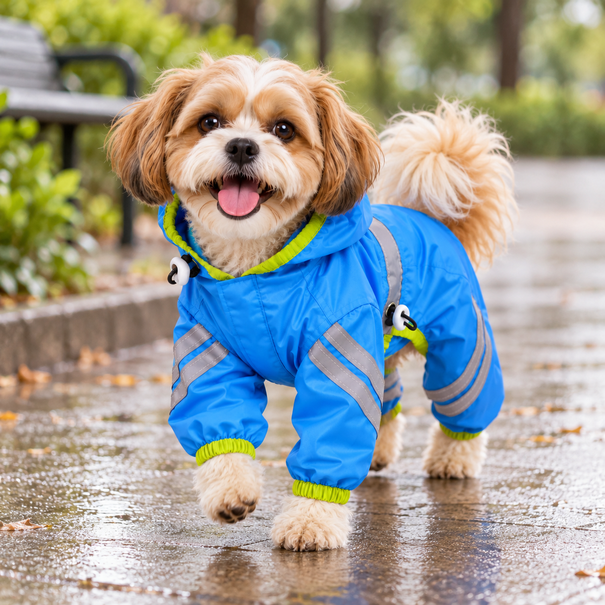 British-Style Raincoat with Reflective Bar for Dogs