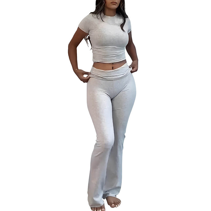 Women’s Two-Piece Set with Short-Sleeve Fitted Crop Top 4