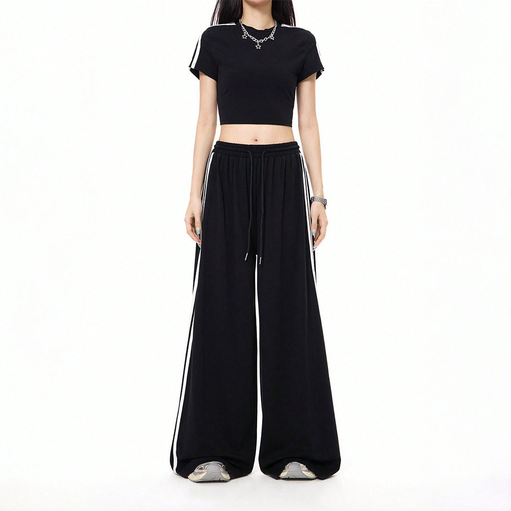 Women’s Two piece Black Athleisure Wide-Leg with Elastic Waist 5