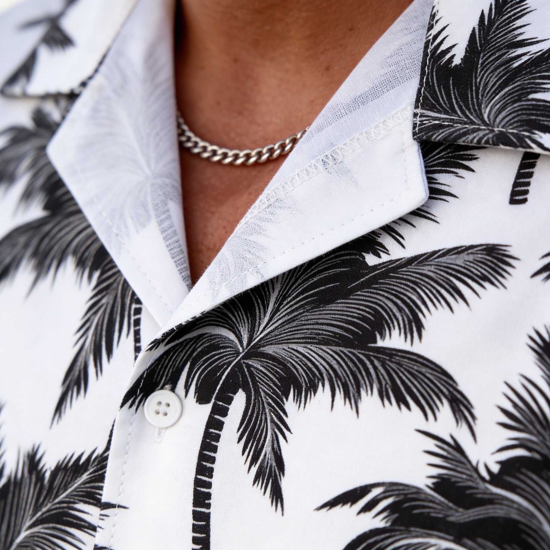 Men’s Sleeve Hawaiian Shirt with Black Palm Tree Print and Shorts Set 5