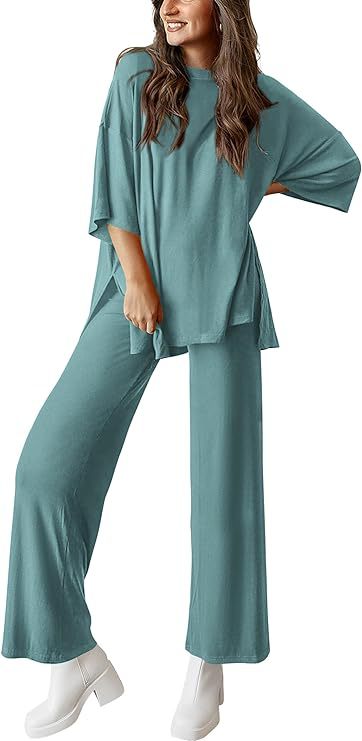 Women’s Olive Two-Piece Lounge Set with Oversized Short-Sleeve Top 19
