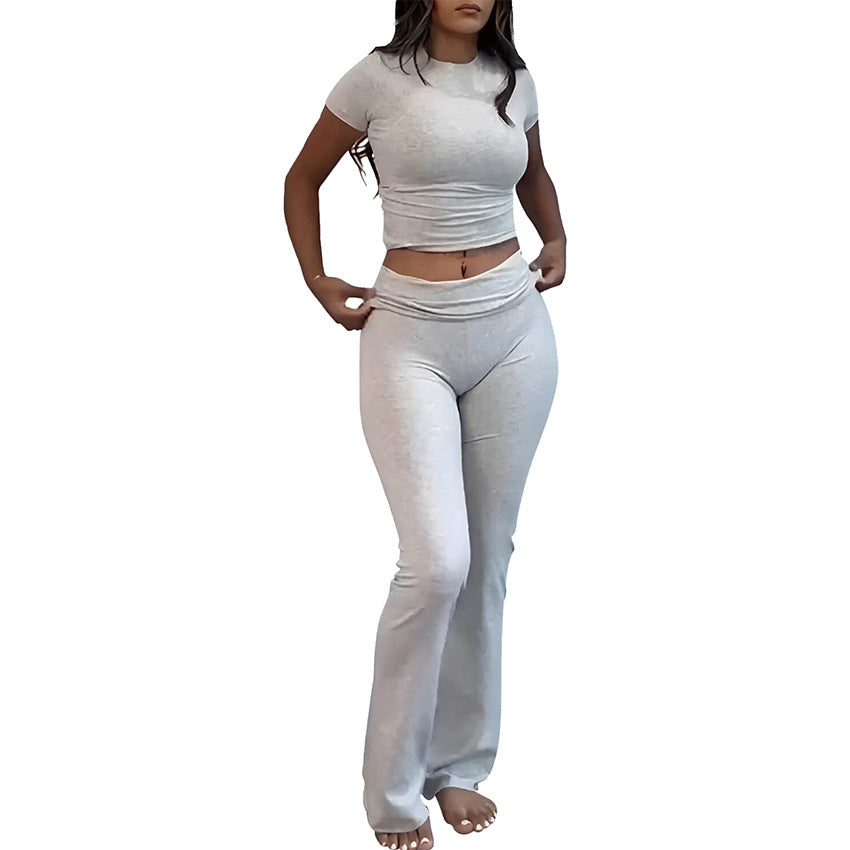 Women’s Two-Piece Set with Short-Sleeve Fitted Crop Top