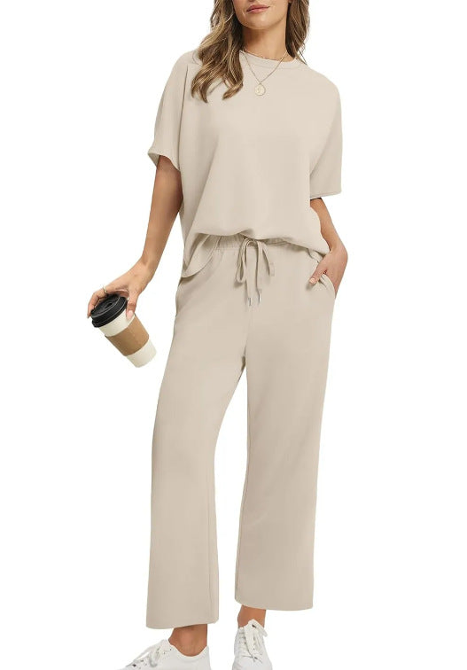 Women’s Two-Piece Set with Short-Sleeve Top and Wide-Leg 13