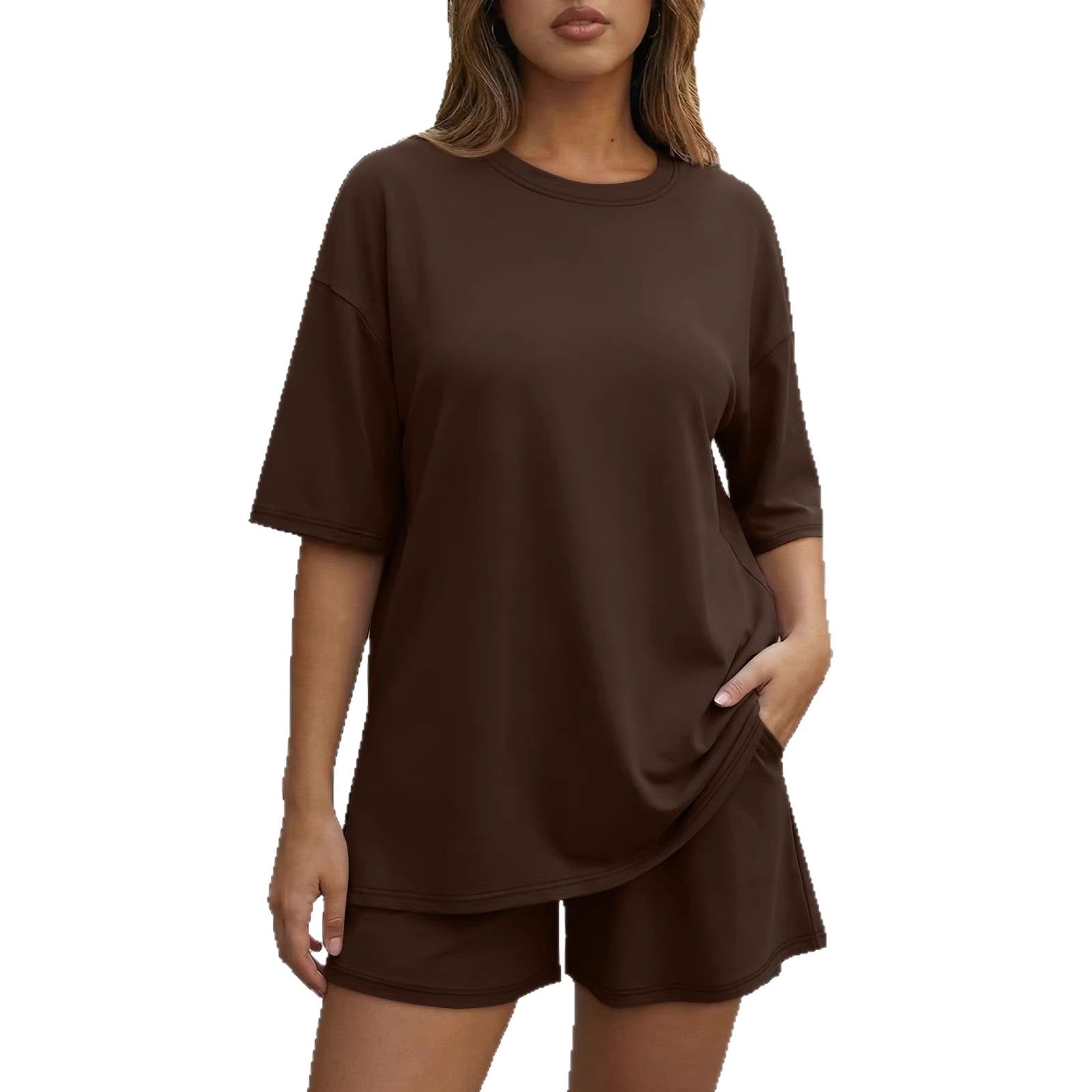 Women’s Olive Two-Piece Lounge Set with Oversized Short-Sleeve T-Shirt 5