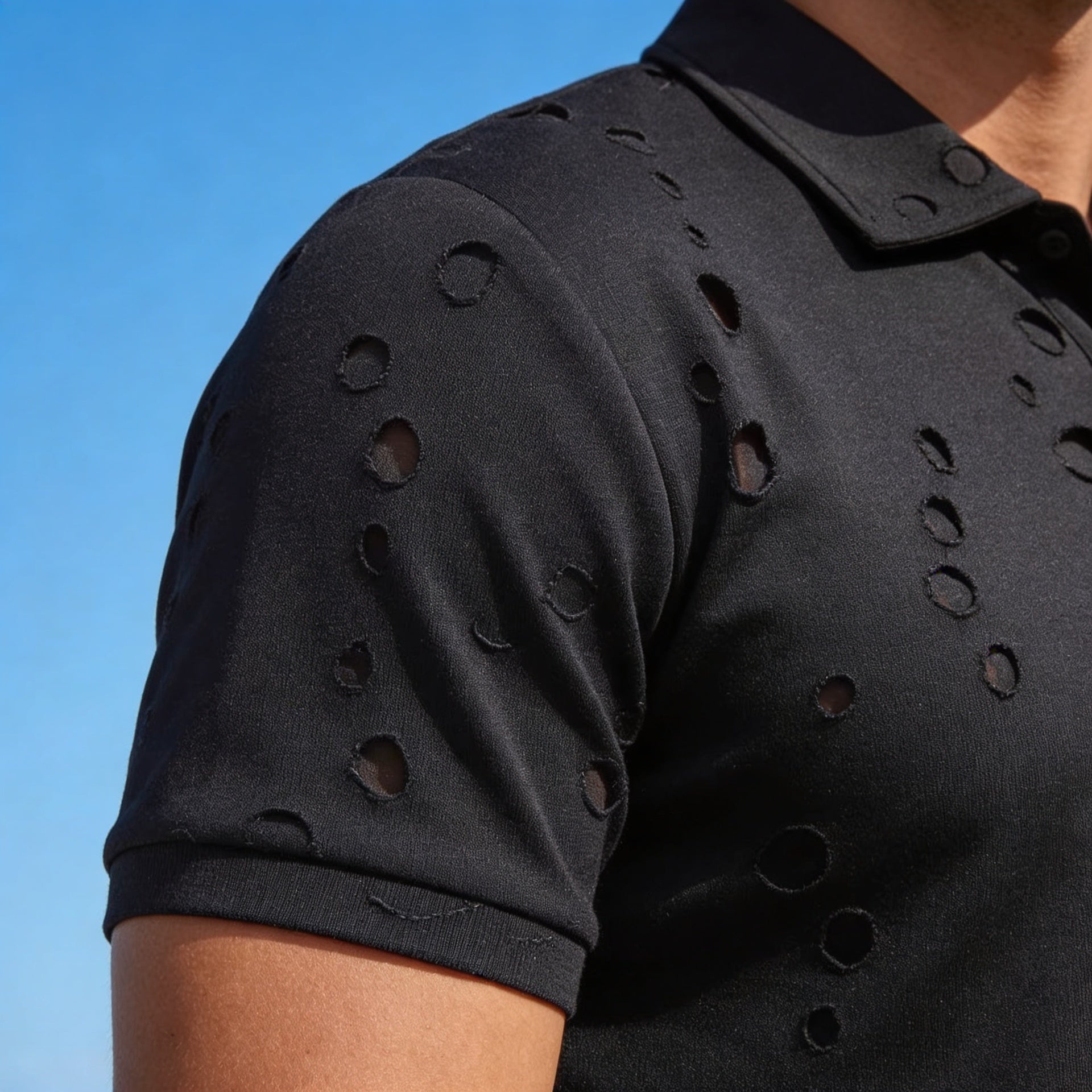 Summer Washed Distressed Polo Shirt With Buttons Mens Sports Polo Tee