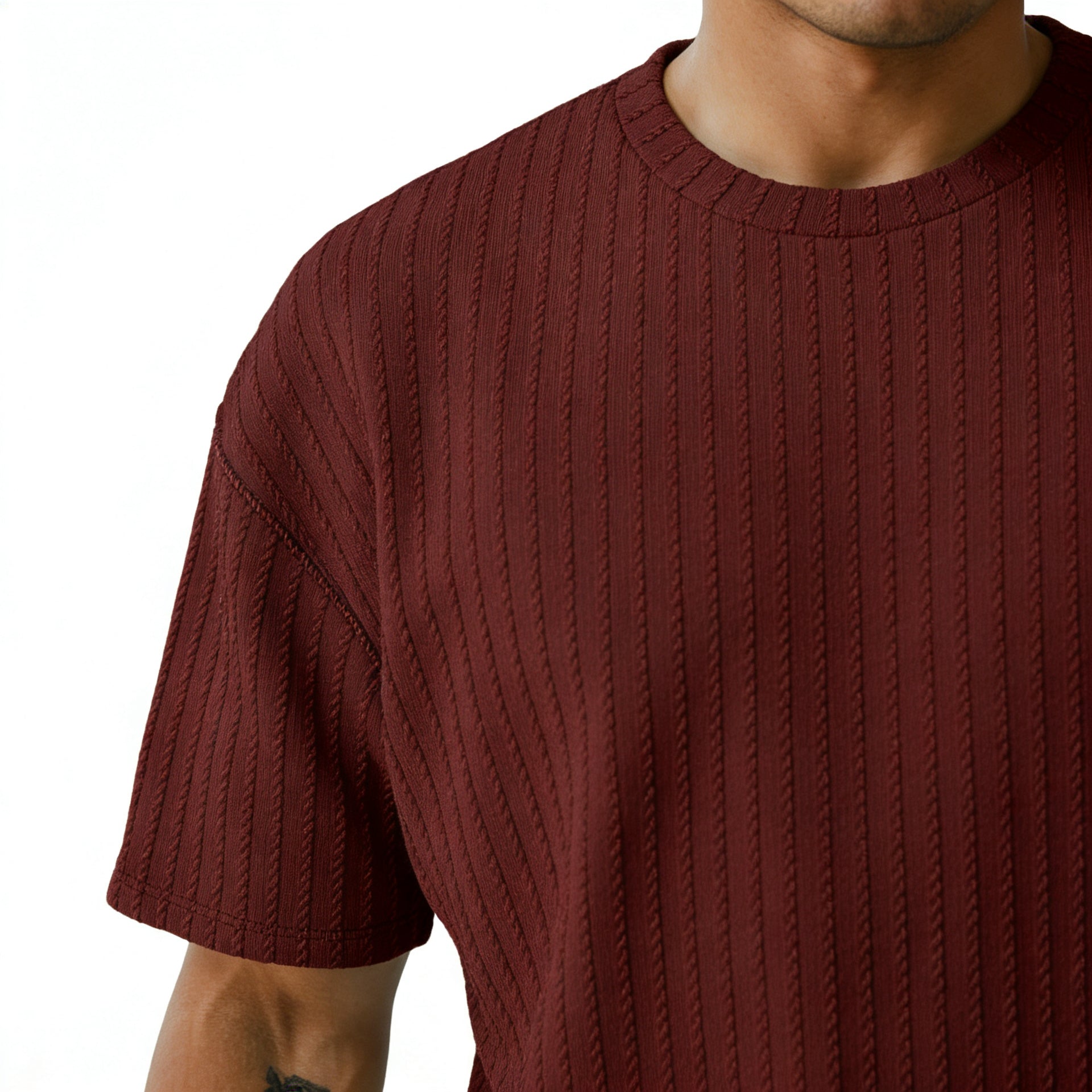 Men’s Summer Wear Ribbed Short Sleeve T-Shirt and Shorts Set 4
