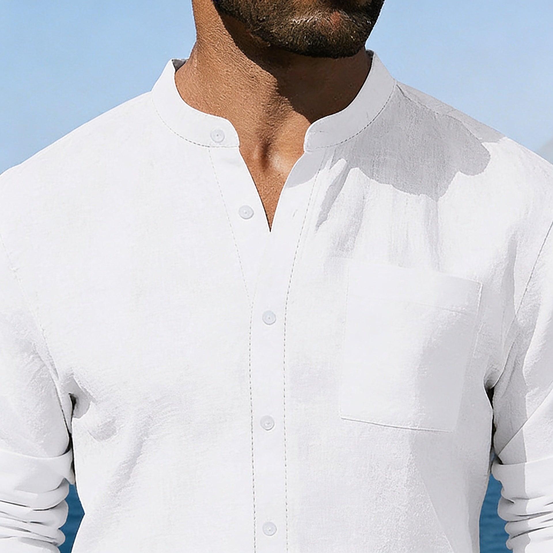 Mens Casual Linen Shirt And Shorts Set Summer Vintage Stand Collar Shirts Men Comfortable Breathable Beach Suits 2