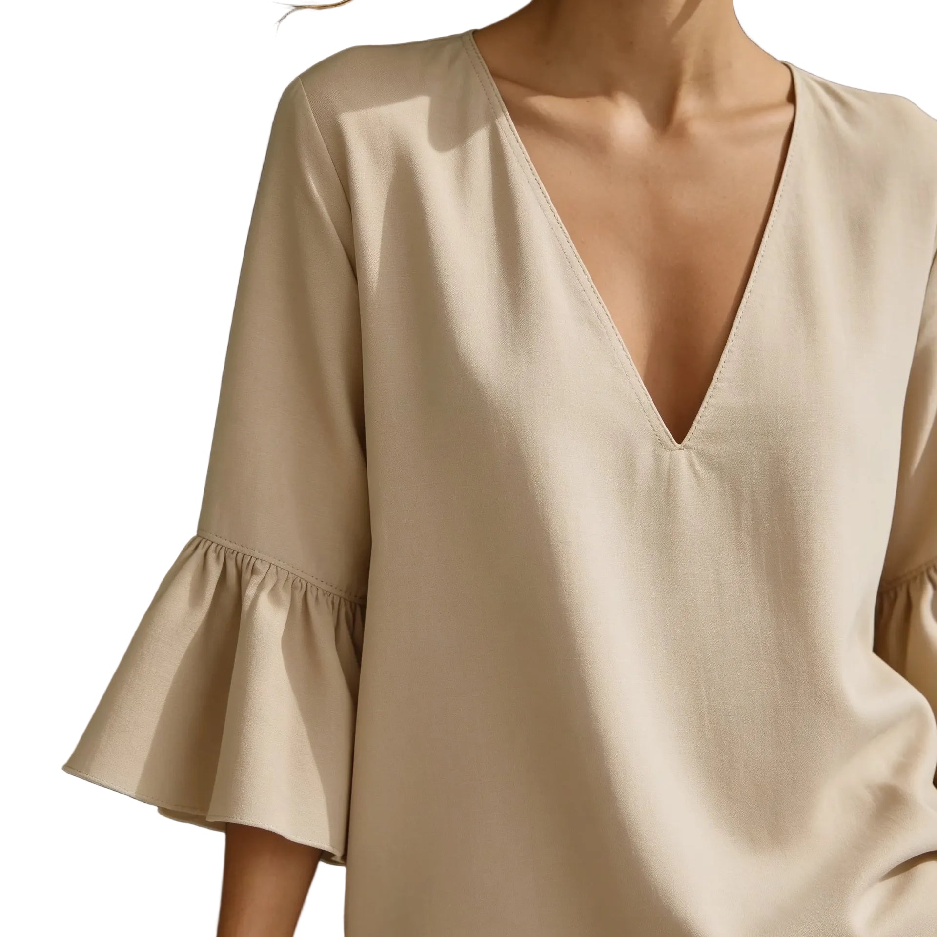 Women's Cotton Linen Relaxed Two-Piece Outfit with V-Neck Sleeve Top