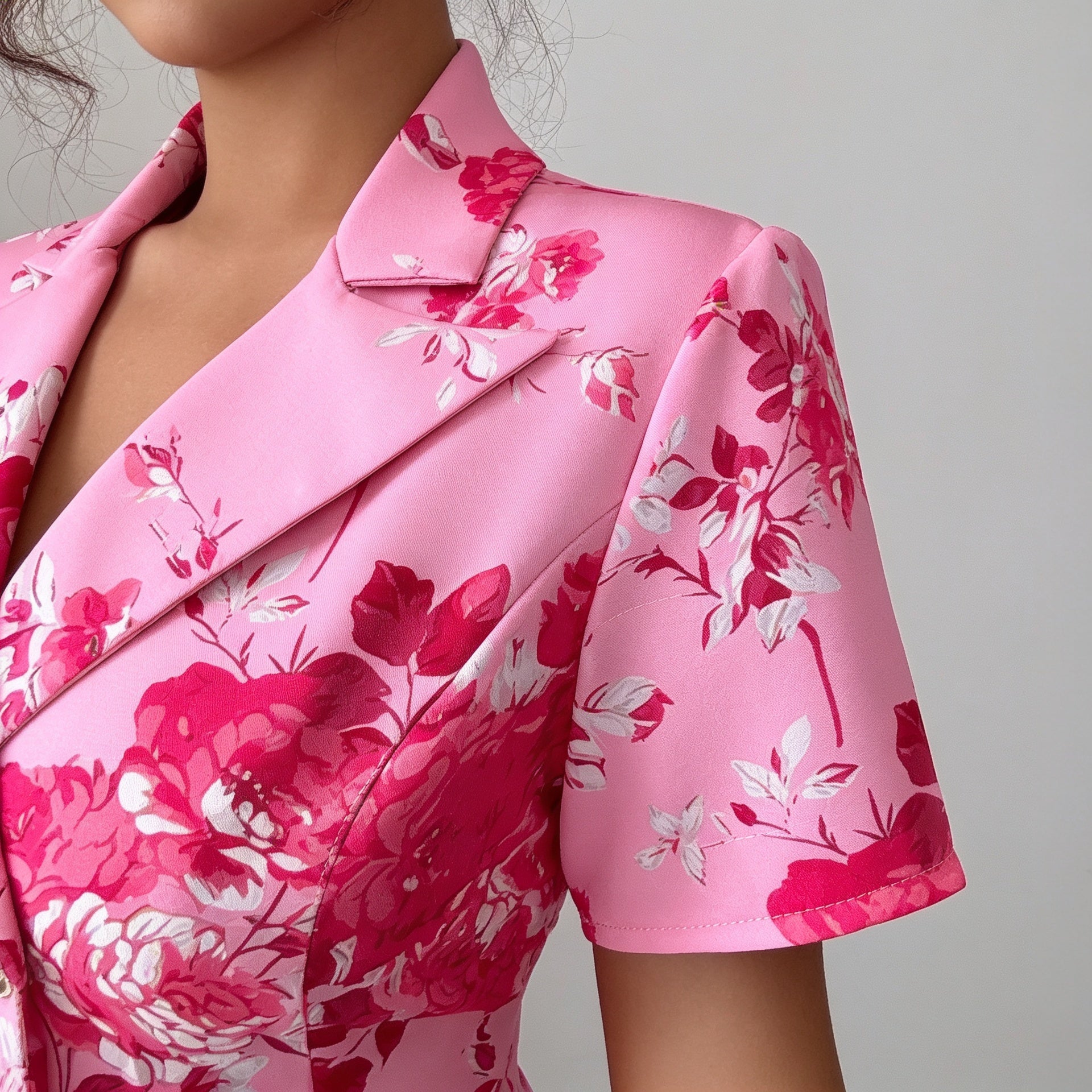 Women's Floral Print Blazer Style Pleated Midi Dress for Elegant Daywear 5