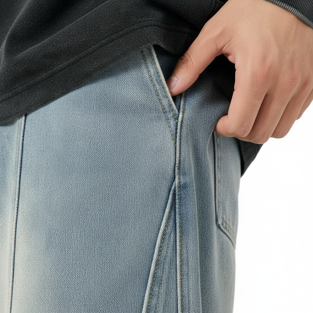 Men's Loose Fit Straight Leg Denim Pants with Mid Waist Design