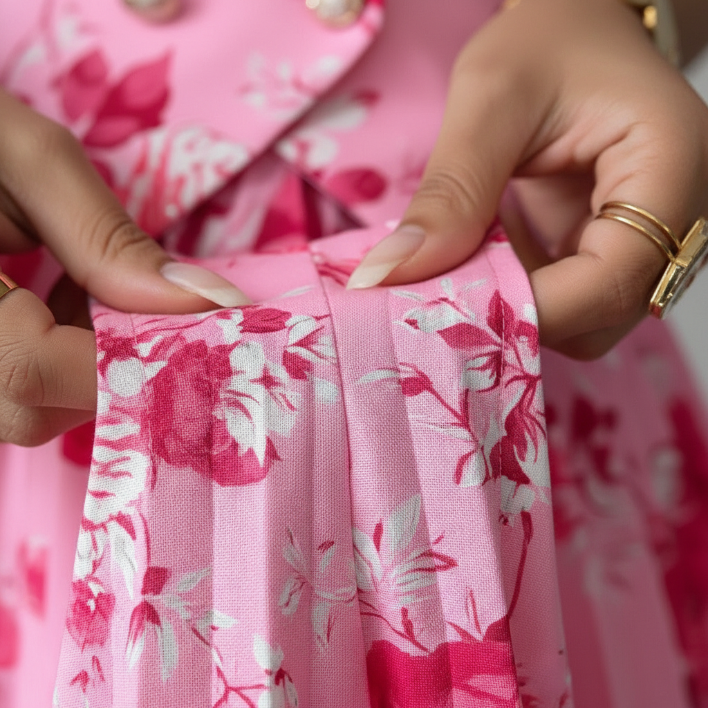 Women's Floral Print Blazer Style Pleated Midi Dress for Elegant Daywear