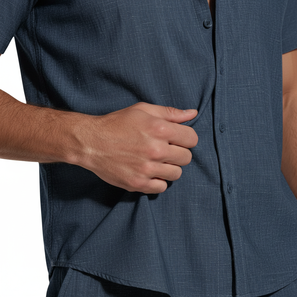 Men’s Short Sleeve Button-Up Shirt with Matching Shorts Set in Solid Colors 4