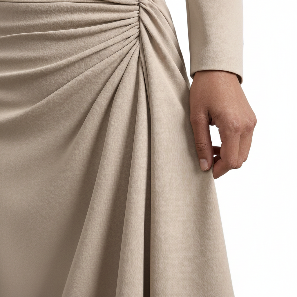 Ruched Wrap Midi Dress with Long Sleeves for Office Events