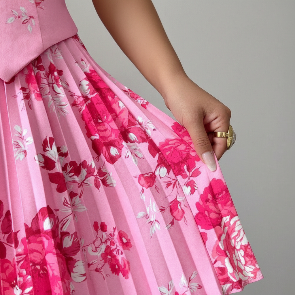 Women's Floral Print Blazer Style Pleated Midi Dress for Elegant Daywear 4