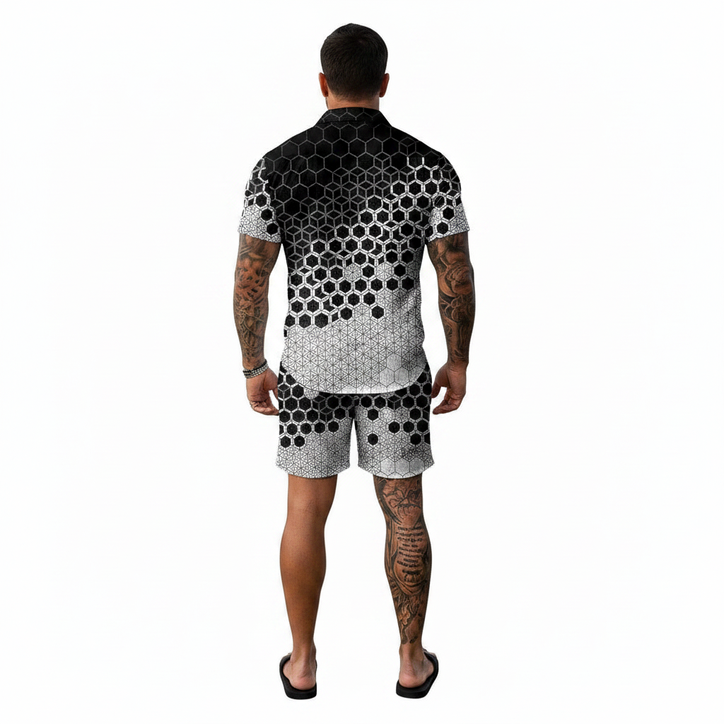 Men’s Color Block Zip Polo Shirt with Matching Shorts Set 7