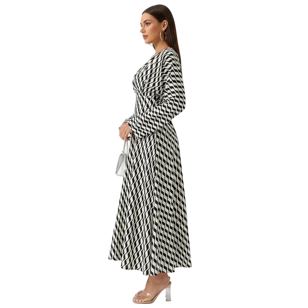 Women’s Geometric Print Maxi Dress with V-Neck Office Clothing 8