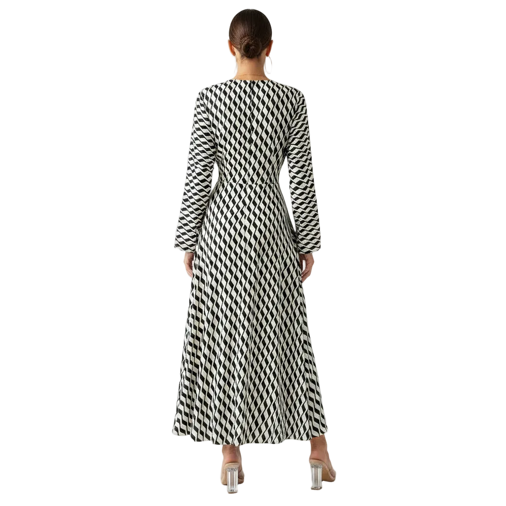 Women’s Geometric Print Maxi Dress with V-Neck Office Clothing 7