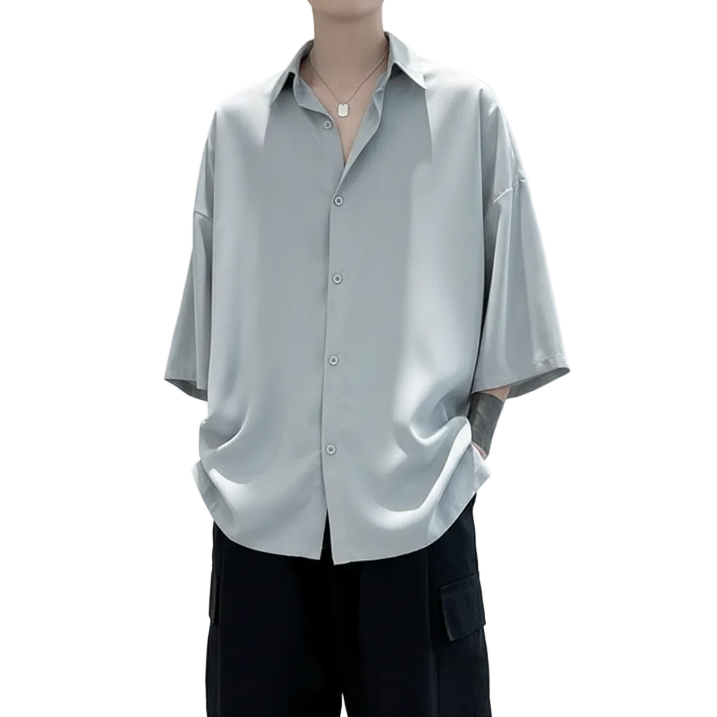 Men’s Oversized Button-Up Shirt with Relaxed Fit for Casual Shirt 7