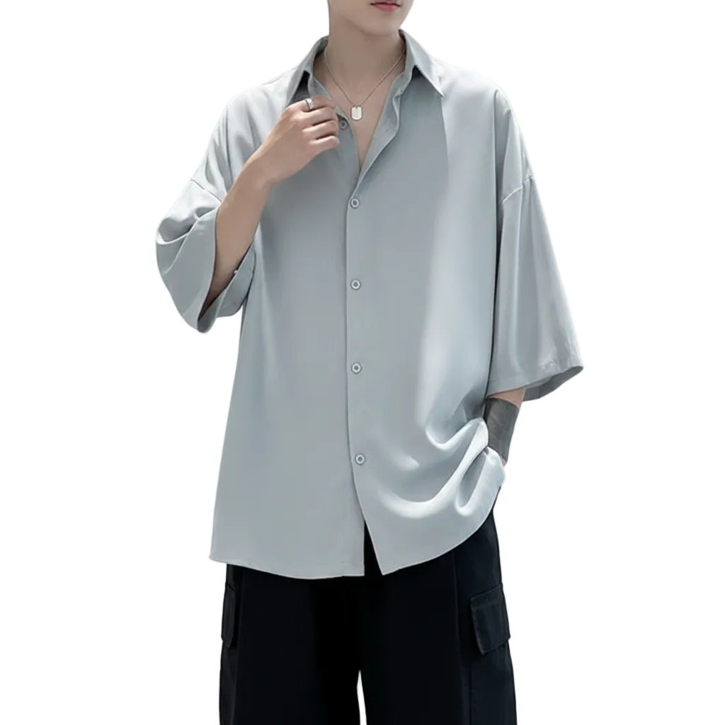 Men’s Oversized Button-Up Shirt with Relaxed Fit for Casual Shirt