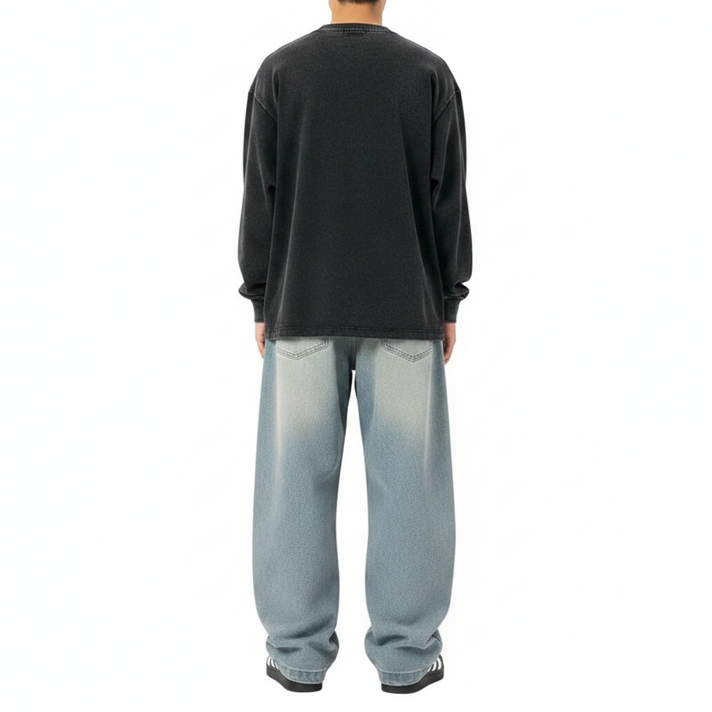 Men's Loose Fit Straight Leg Denim Pants with Mid Waist Design 6