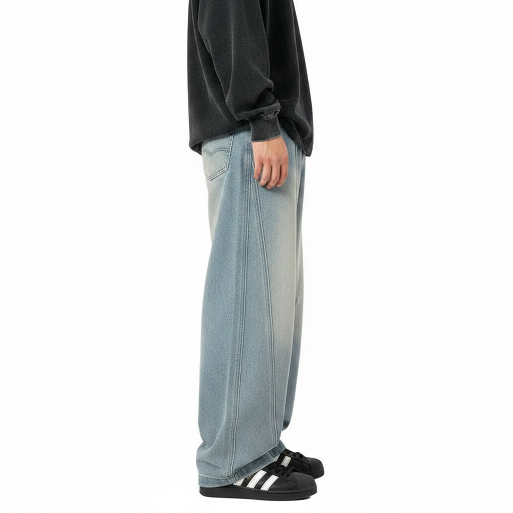 Men's Loose Fit Straight Leg Denim Pants with Mid Waist Design 7