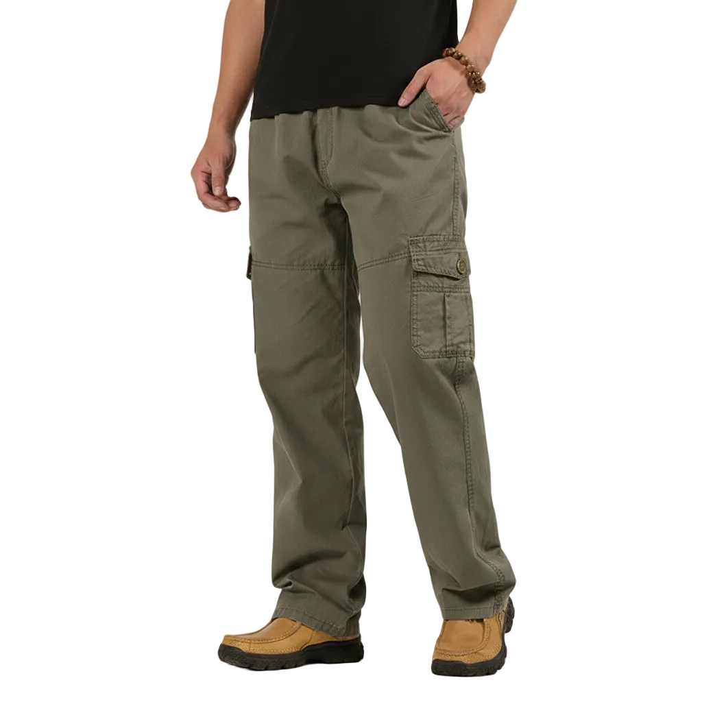 Men's Cotton Cargo Pants with Multi-Pocket Design