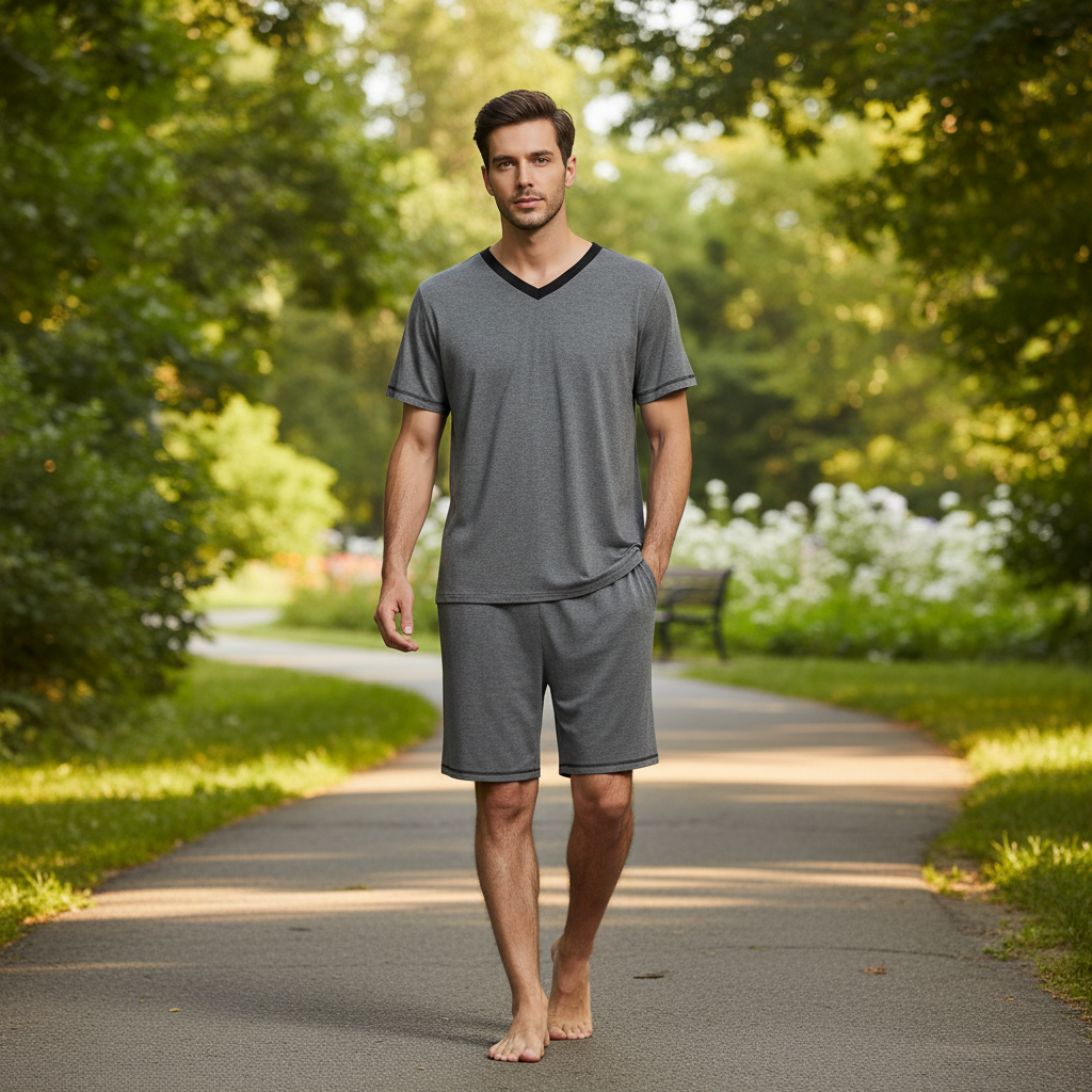 Men's V-Neck T-Shirt and Shorts Lounge Set and Casual Home Comfort 3
