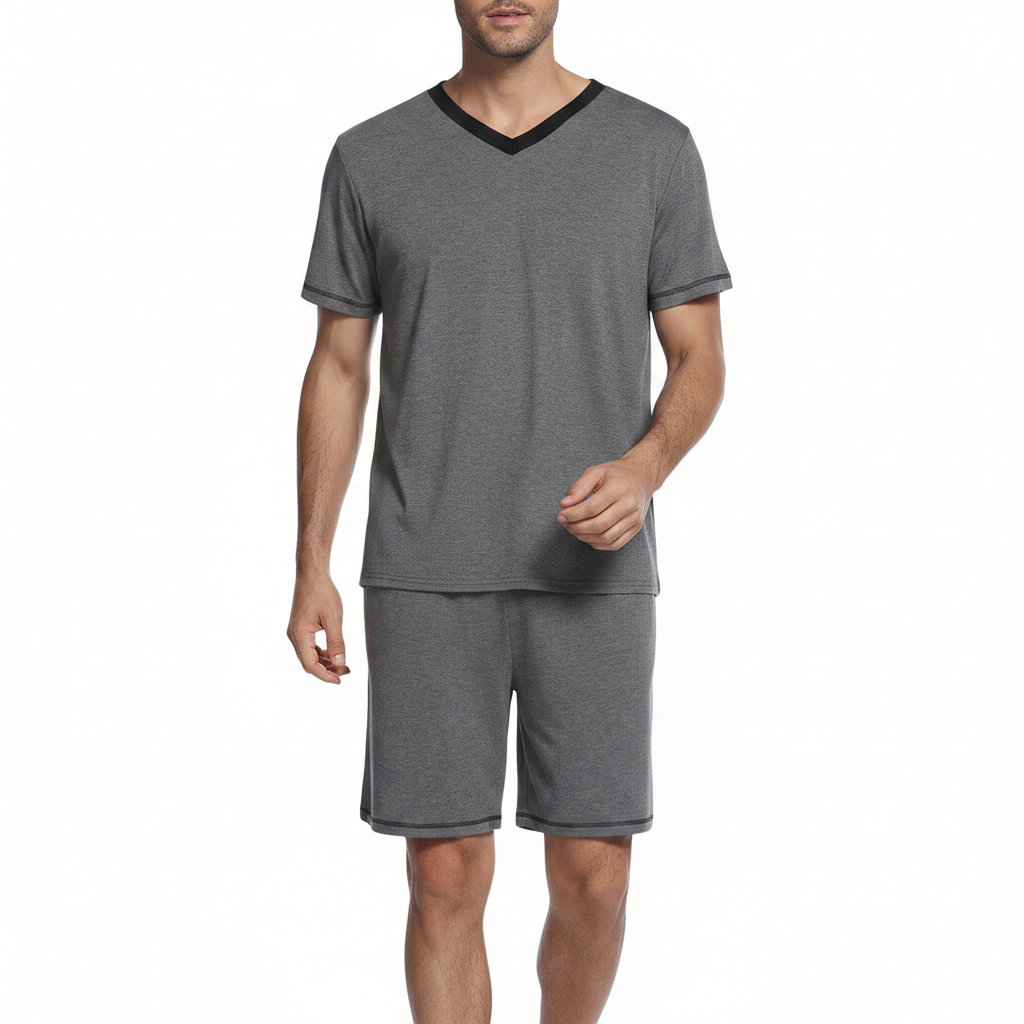 Men's V-Neck T-Shirt and Shorts Lounge Set and Casual Home Comfort