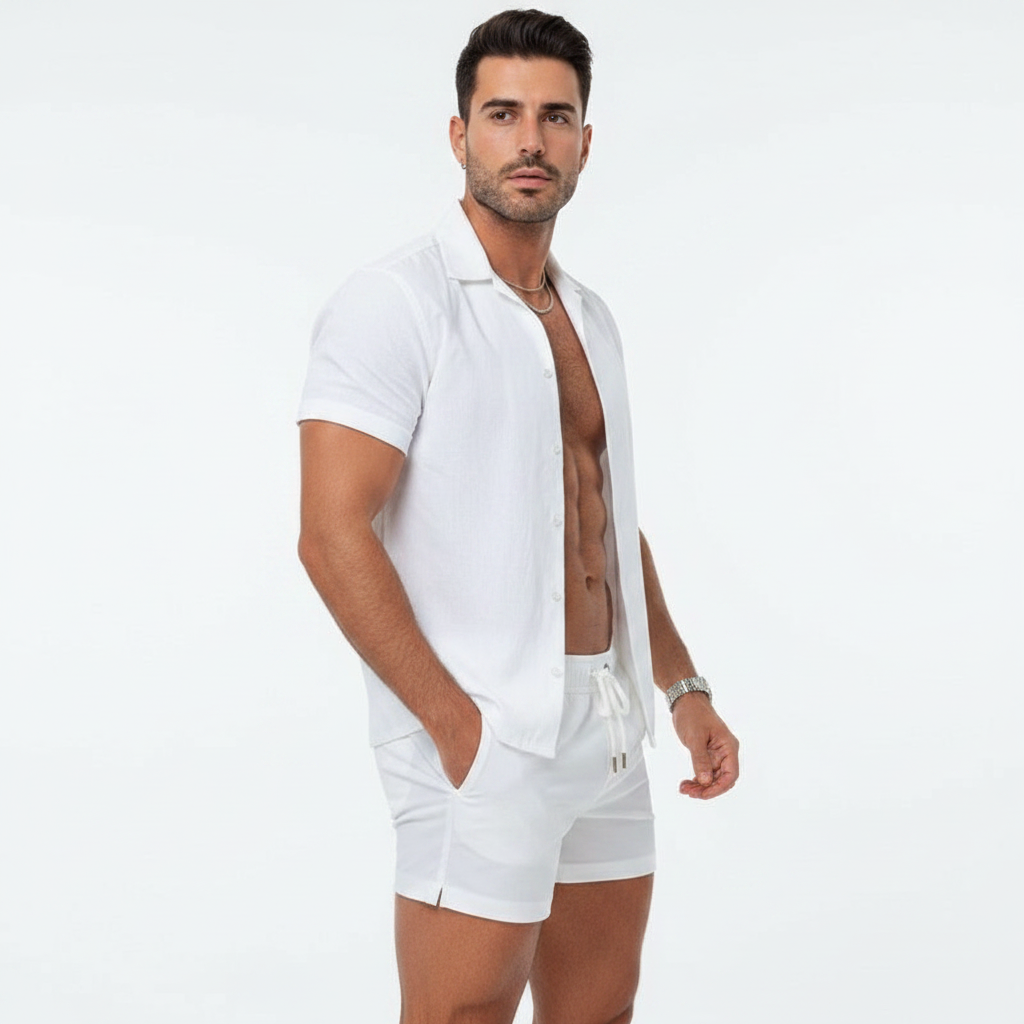 Men's Resort Shirt and Drawstring Shorts Set for Summer Vacation 6