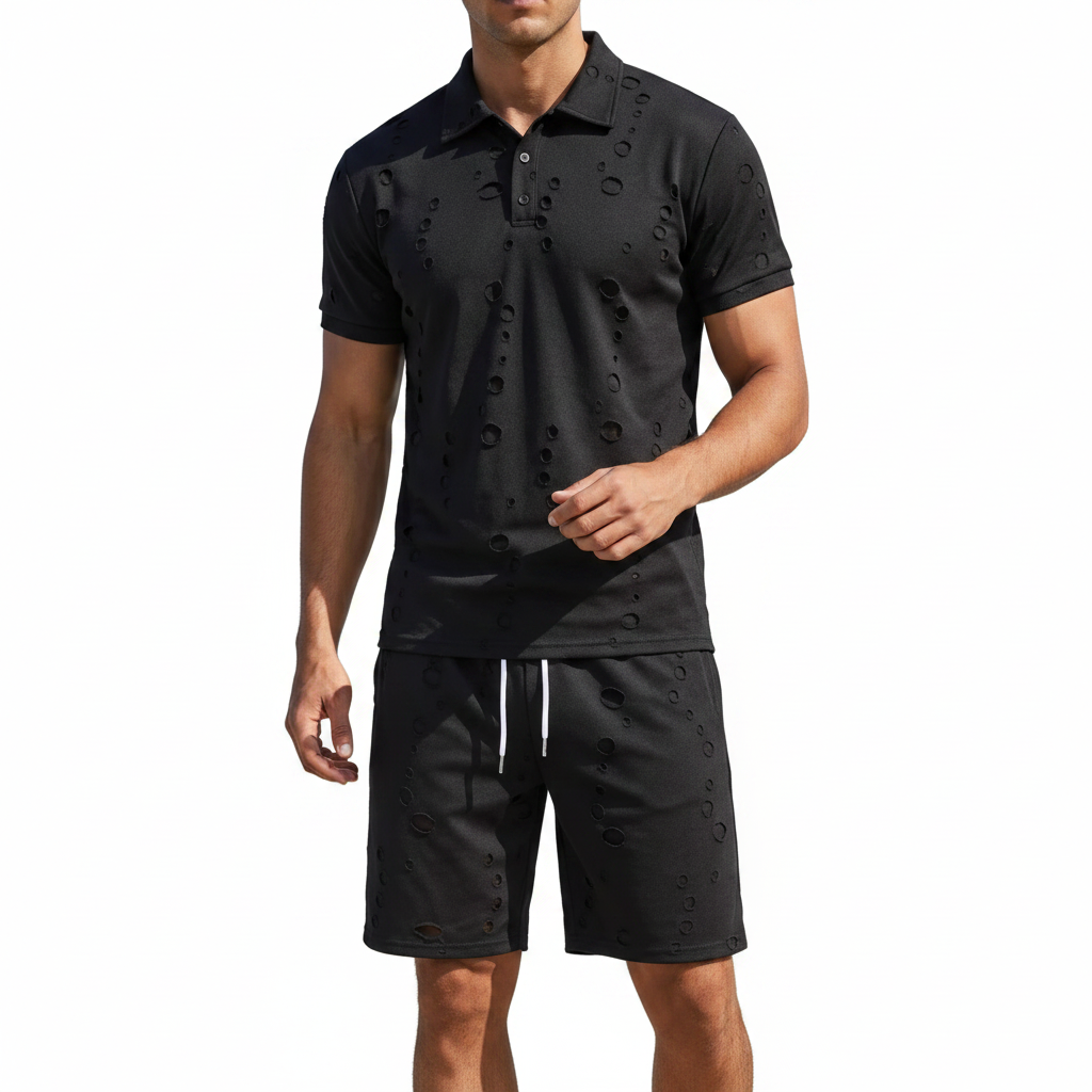 Summer Washed Distressed Polo Shirt With Buttons Mens Sports Polo Tee 7