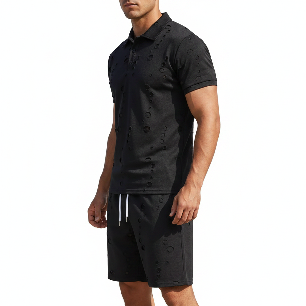Summer Washed Distressed Polo Shirt With Buttons Mens Sports Polo Tee