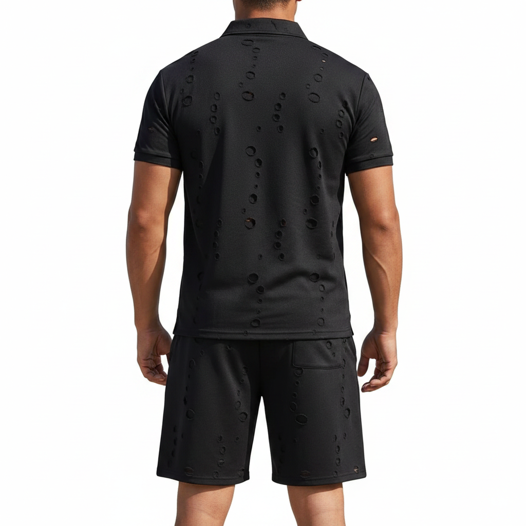 Summer Washed Distressed Polo Shirt With Buttons Mens Sports Polo Tee 6