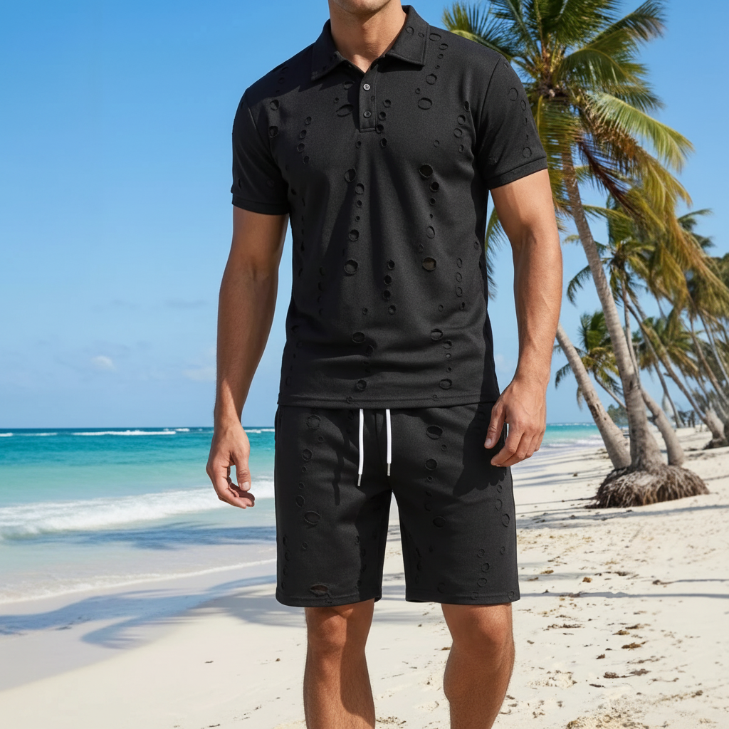 Summer Washed Distressed Polo Shirt With Buttons Mens Sports Polo Tee 3