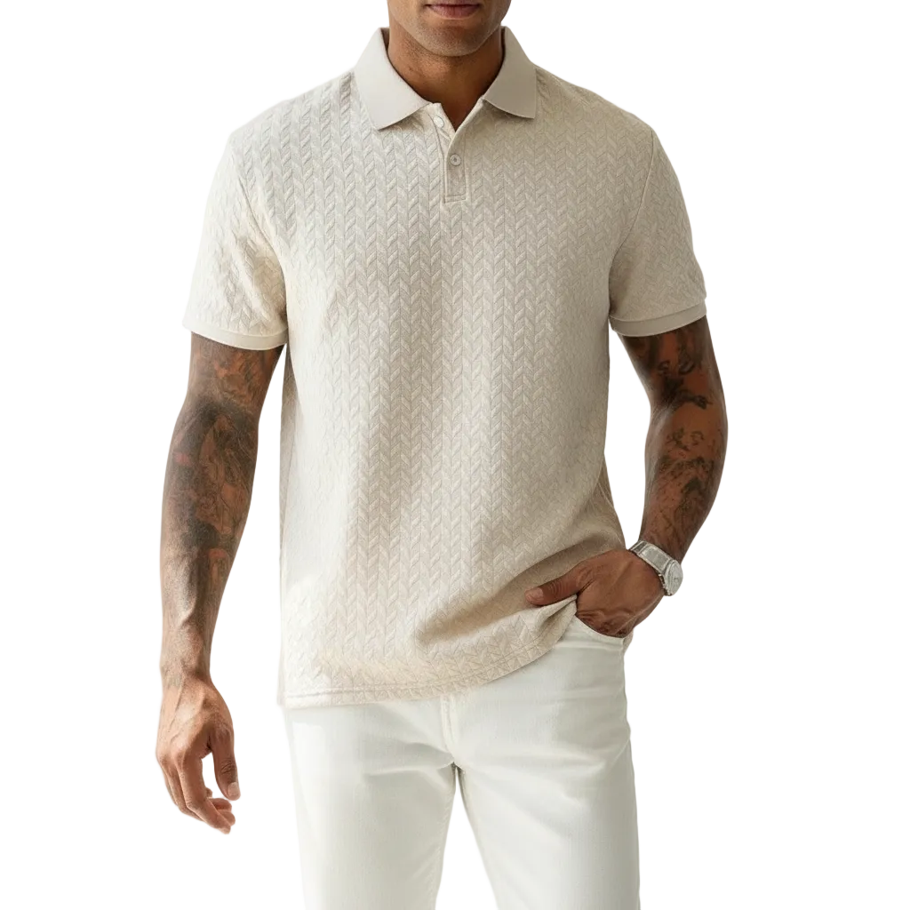 Mens Casual Short-sleeve Textured Polo Shirt Top 1