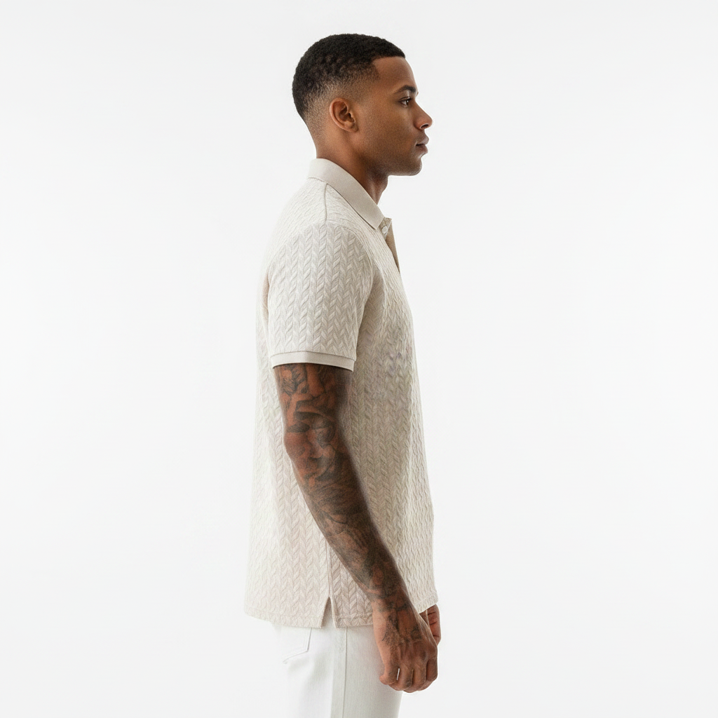 Mens Casual Short-sleeve Textured Polo Shirt Top 7