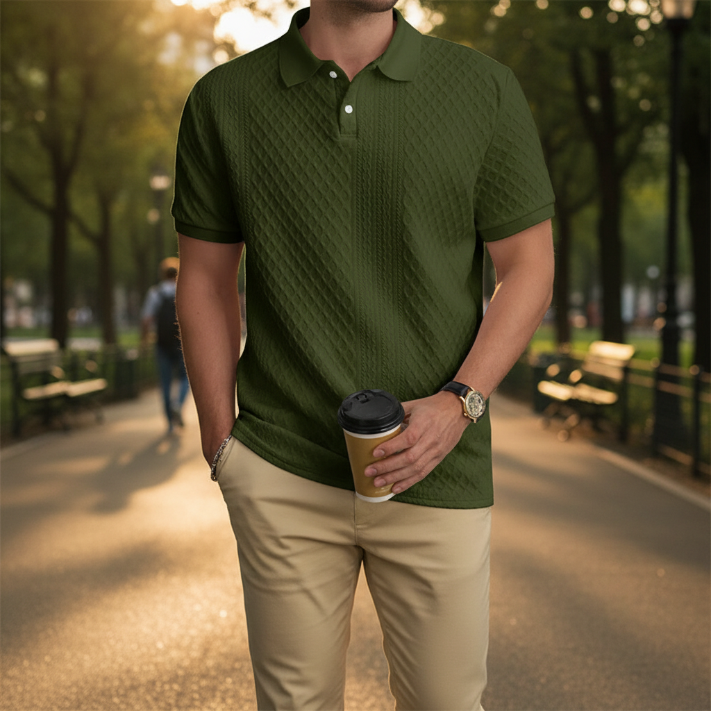 Mens Casual Jacquard Short-sleeve Polo T-shirt 3